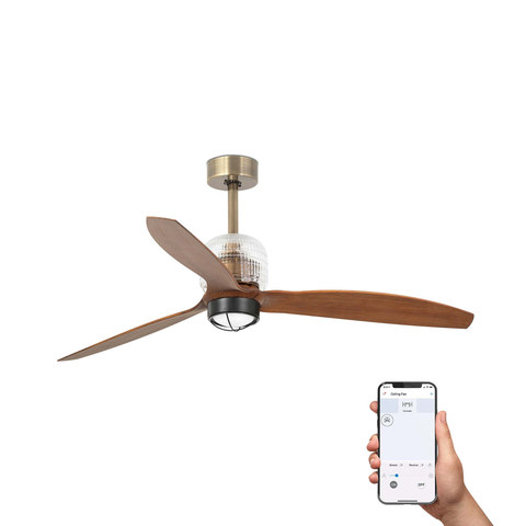 Faro Barcelona DECO FAN M Ceiling fan aged gold/walnut 3000K TUYA — manufacturer representative image