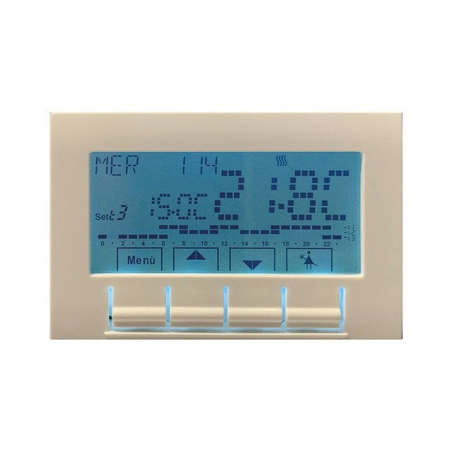 AVE Electronic chrono thermostat with display 230V, Class S44, color RAL 1013 – glossy finish – 3 Mod — 449CRT3