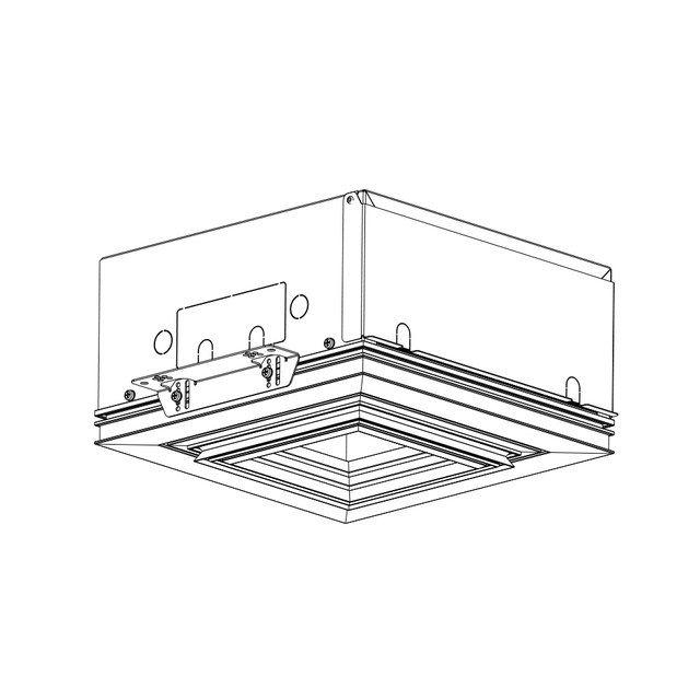 Technical drawing of Artemide Vector Channel recessed ceiling fixture, showing square housing with mounting hardware and inner optical frame