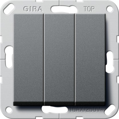 Gira British Standard rocker switch (BS EN 60669-1) 3-gang with rockers anthracite 1-way switch — 283028