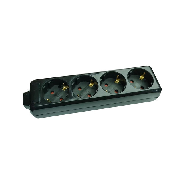 ACA Lighting MULTISTRIP 4 SOCKETS BLACK WITH CHILD PROTECT NO SWITCH 16A IP20 & CABLE H05VV-F 3x1.5mm2/1.5m NET — BMS20C415B