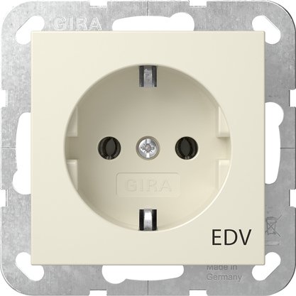 Gira SCHUKO socket outlet 16 A 250 V~ with imprint “EDV" cream white glossy System 55 — 445801