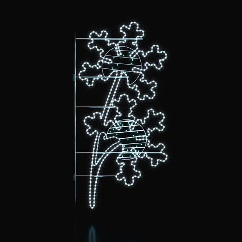 ACA Lighting STREET POLE XMAS DOUBLE SNOWFLAKE MOTIF 60 WHITE STEADY LED 15m ROPE LIGHTS 1,5m CABLE IP65 1850x900x50mm — manufacturer representative image