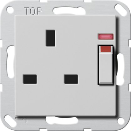 Gira British Standard socket outlet (BS 1363-2) 13 A 250 V~ switched, with control light and shutter grey matt (laquered) System 55 — 2780015