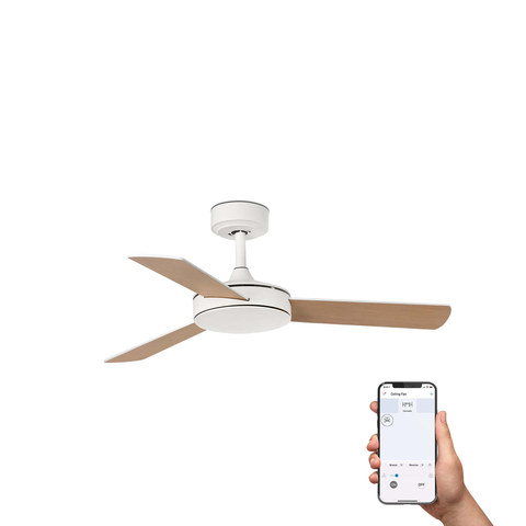 Faro Barcelona MINI MALLORCA S White/maple fan TUYA — manufacturer representative image