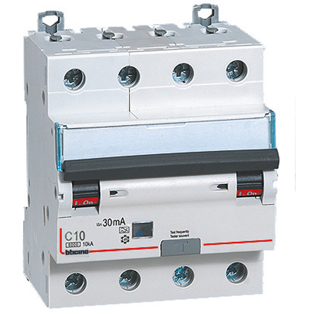 BTicino BTDIN60 - Rcbo 4P - type A - In= 10A - Icn= 6kA - Vn= 400Vac - Idn= 30mA — GN8843A10