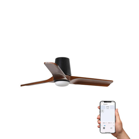 Faro Barcelona HEYWOOD TUB S LED Ceiling fan black/walnut 10W SWT TUYA — manufacturer representative image