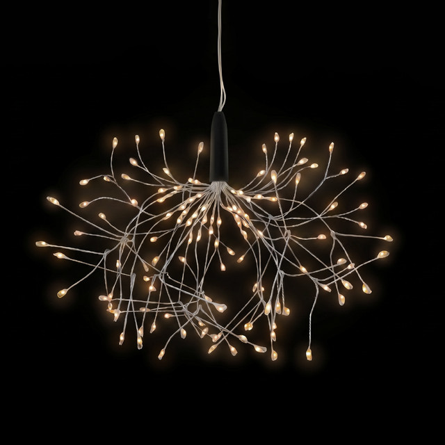 ACA Lighting XMAS SILVER HANGING FIREWORK 100LED Φ300mm WW LEAD WIRE 1m 3AA BATTERIES (NOT INCLUDED) 4.5V IP44 — XPFIREWORK