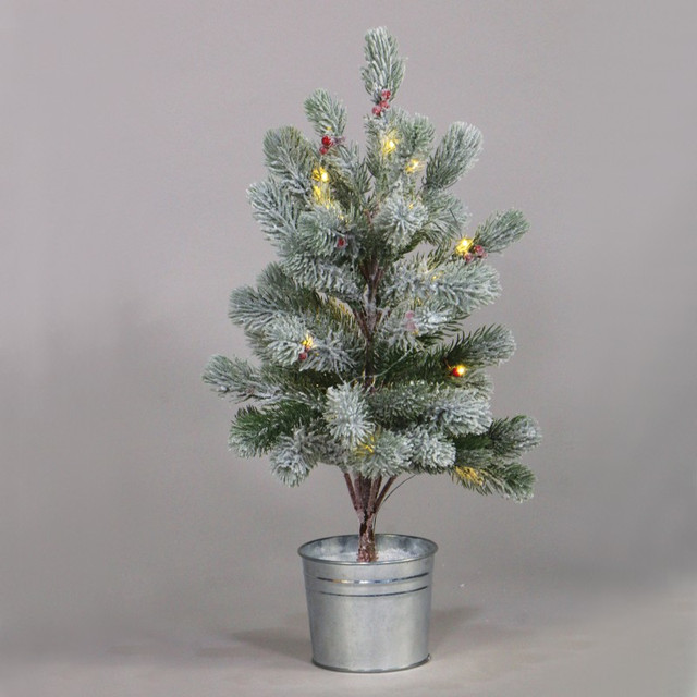 ACA Lighting “SNOW PINE TREE WITH RED CHERRY AND POT” 28 WW LED LIGHTS IP20 3xAA H:55cm Ø12,5cm — X1028114