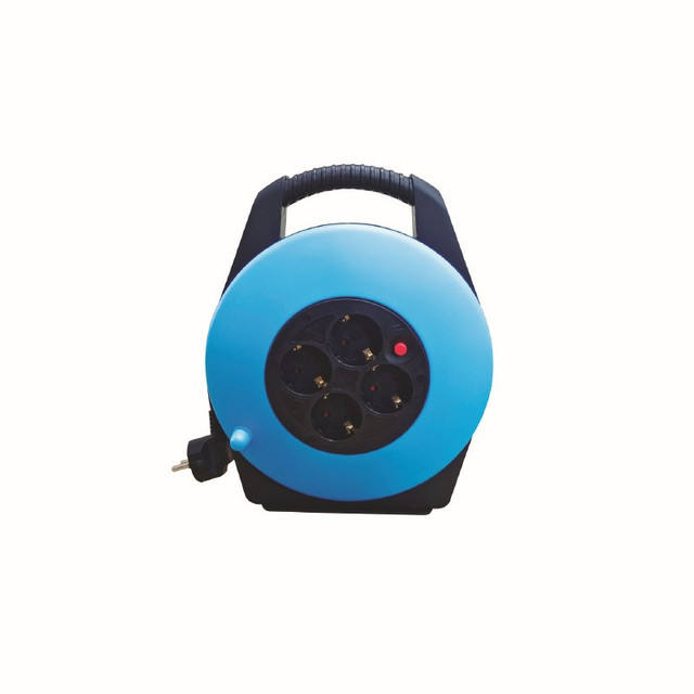 ACA Lighting CABLE REEL PLASTIC CLOSED TYPE 4 SCHUKO SOCKETS CHILD PROT. & THERMAL CUT H05VV-F 3x1.5mm2 IP20 10m — BCR201510