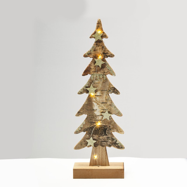 ACA Lighting “WOODEN XMAS TREE LIGHT” BROWN TREE- BIG 5 LED LIGHTS WITH BATTERY (2xAAA) WARM WHITE IP20 13x7x40cm — XTREBWW403A
