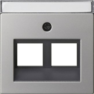 Gira Cover with 30° angled socket outlet and inscription space for support ring Modular Jack, 2-gang stainless steel — 2640600