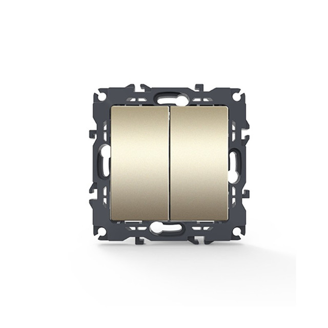 ACA Lighting PRIME 2 GANG 1 WAY SWITCH SCREWLESS 1+1P 10AX 250VAC IP20 MATT CHAMPAGNE — 1000110204 — manufacturer representative image
