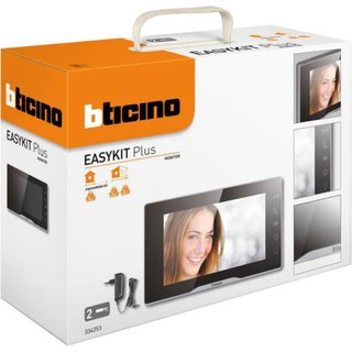 BTicino 7" Mirror Black finish EASYKIT Plus additional monitor with plug-in power supply — 334253