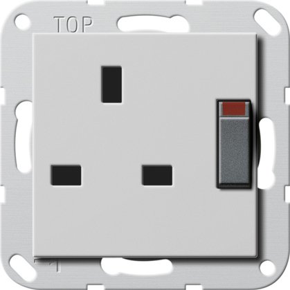 Gira British Standard socket outlet (BS 1363), 13 A 250 V~ switched, with shutter grey matt (laquered) System 55 — 2778015