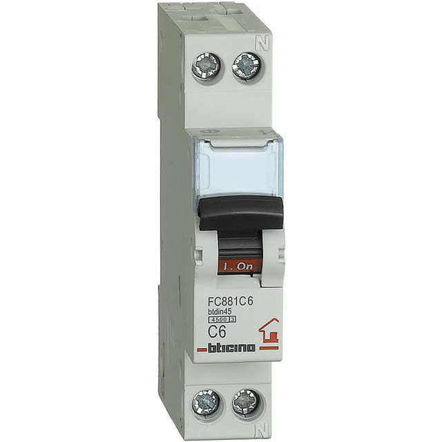 BTicino BTDIN RS - 1P+N Mcb curve C - 4.5kA - 230V - In=6A — FC881C6