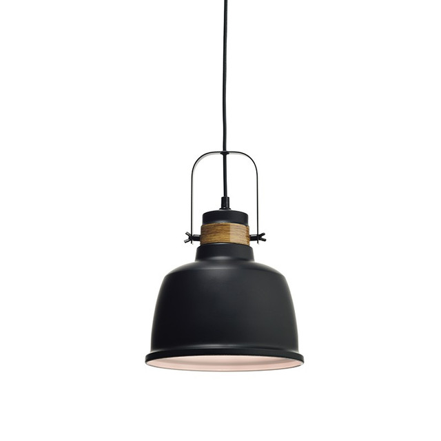 ACA Lighting PENDANT METALIC BLACK 1ΧE27 + WOOD SHADE Φ22ΧΗ135CM ERNEST — KS212622P