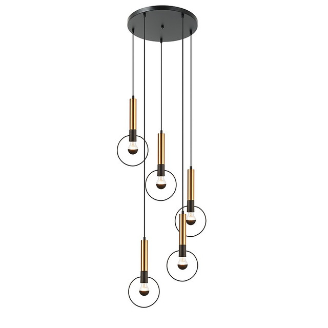 ACA Lighting PENDANT LIGHTING 5ΧΕ27 BRASS/BLACK METAL D53ΧΗ176CM MIRACOLO — HL39975P53BB