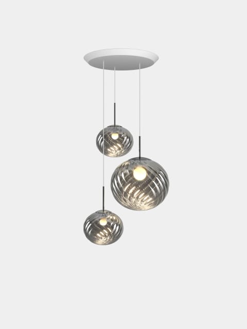 Tom Dixon Whirl Trio-Round Pendant System | Silver Polished Polycarbonate — WHPS01CH-PEUM6