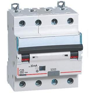 BTicino BTDIN60 - Rcbo 4P - type AC - In= 25A - Icn= 6kA - Vn= 400Vac - Idn= 30mA — GN8843AC25