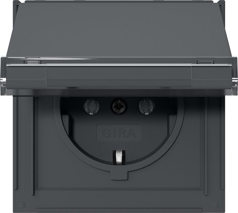 Gira SCHUKO socket outlet 16 A 250 V~ with hinged cover and inscription space anthracite TX_44 — 441067