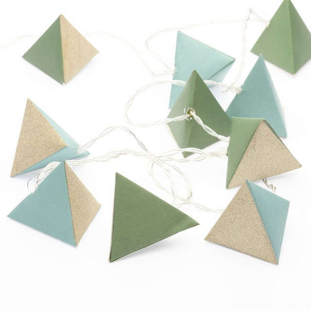 ACA Lighting “PAPER DECORATIVE STRING LIGHTS” GREEN TRIANGLE 10 LED STRING LIGHTS WITH BATTERIES (2xΑΑ) WARM WHITE IP20 135+30cm TRANSPARENT CABLE — XN10WW2A
