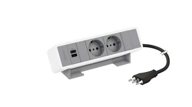 BTicino Desktop multi-outlet extensions equipped with MatixGO power sockets and USB chargers - 6 modules - Color: grey — 1508661WG