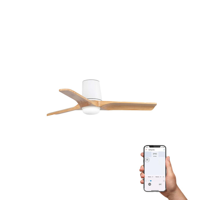 Faro Barcelona HEYWOOD TUB S LED Ceiling fan white/pine 10W SWT TUYA — 33836WT1S