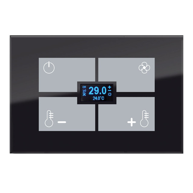 Blumotix Glass Button cover — KNX Glass Thermostat rectangular black — BX-F-RBT