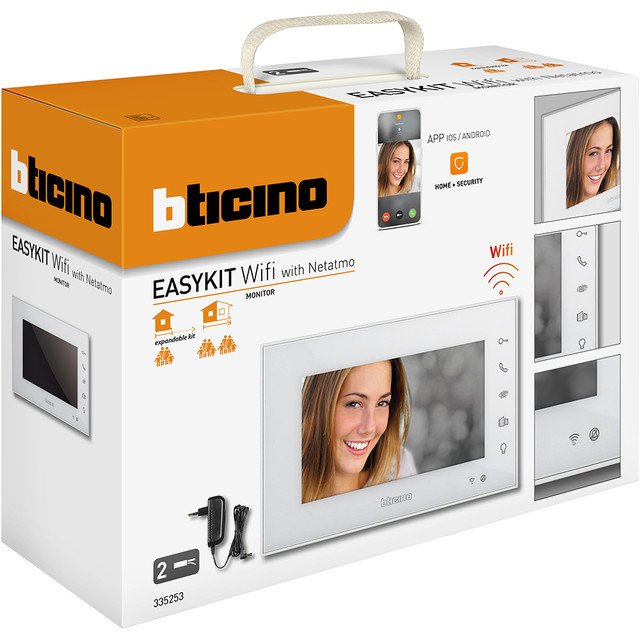 BTicino 7" White finish EASYKIT Wifi additional monitor with plug-in power supply — 335253