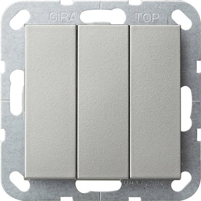 Gira British Standard rocker switch (BS EN 60669-1) 3-gang with rockers stainless steel (lacquered) 1-way switch — 2830600