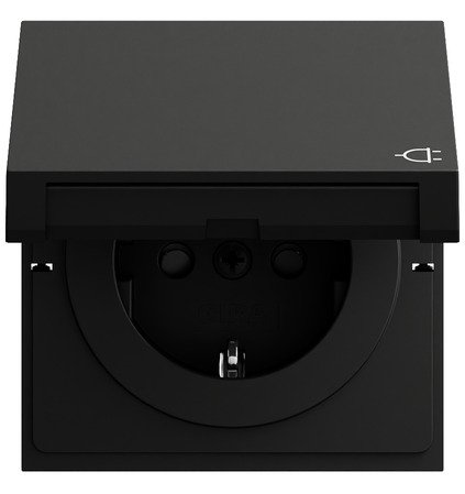 Gira SCHUKO socket outlet 16 A 250 V~ with hinged cover and increased contact protection (Safety Plus) black matt (lacquered) — 441474