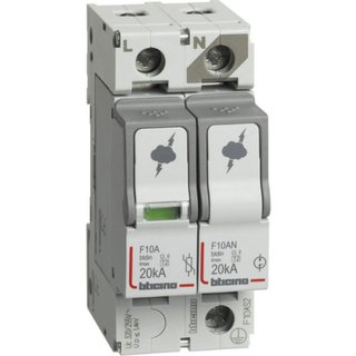 BTicino SPD - 1P+N - Type T2 - Imax=20kA - Up=1.2kV - Uc=320Vac - 2 modules — F10AS2