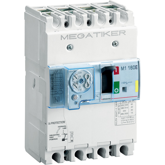 BTicino M1 160E - thermal-magnetic Mccb with residual current protection 3P+N/2 - Icu= 16kA - In= 40A — T714E40DB