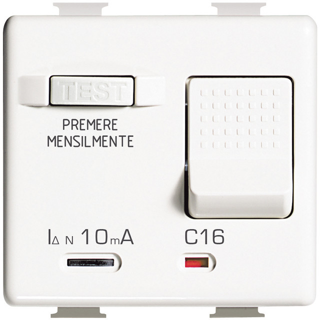 BTicino Salvavita thermal magnetic circuit breaker with earth leakage protection - 1P+N 16A 230Vac — AM5256S