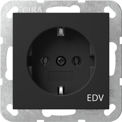 Gira SCHUKO socket outlet 16 A 250 V~ with imprint “EDV" black matt (lacquered) System 55 — 4458005