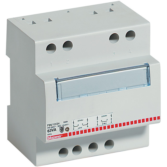BTicino Single-phase safety transformer - voltage from 230Vac to 12/24Vac - 8VA - 3 modules — F91/12/24
