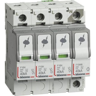 BTicino SPD - 3P+N - Type T2 - Imax=40kA - Up=1.7kV - Uc=320Vac - 4 modules — F10HC4