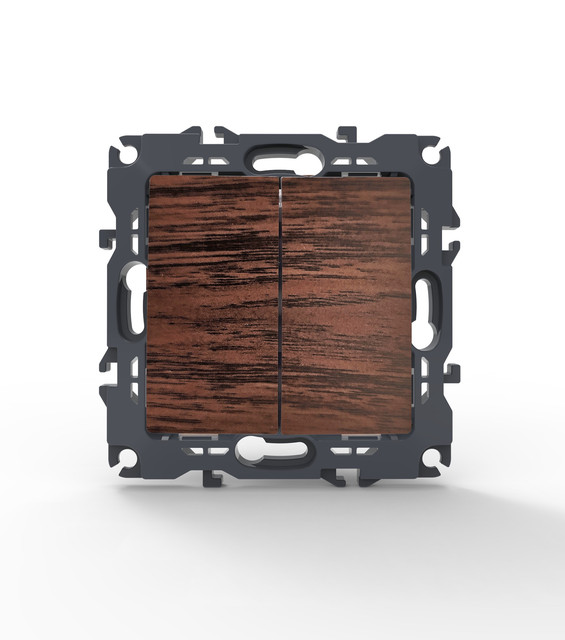 ACA Lighting PRIME 2 GANG 2 WAY SWITCH SCREWLESS 1+1P 10AX 250VAC IP20 WOOD — 1000110306 — manufacturer representative image
