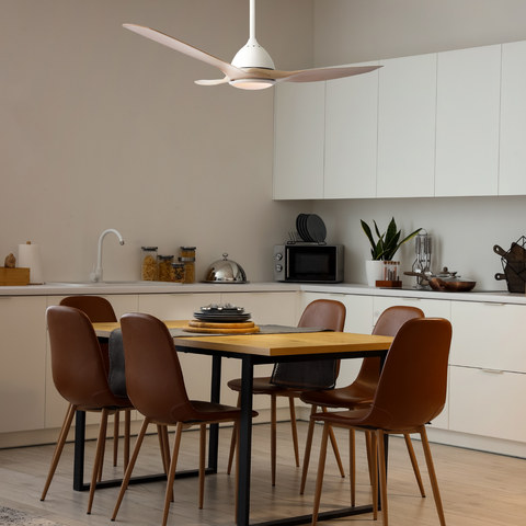 ACA Lighting DECORATIVE CEILING FAN WITH DIMMABLE LED DIAM132CM DC40W 3 NATURAL SHADE ABS BLADES WITH REMOTE CONTROL 2 WHITE DOWNRODS 15&25CM — manufacturer representative image