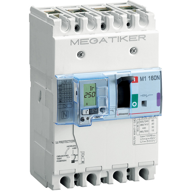 BTicino M1 160N - thermal-magnetic Mccb with residual current protection 3P+N/2 - Icu= 50kA - In= 100A — T714N100D