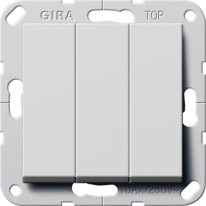 Gira British Standard rocker switch (BS EN 60669-1) 3-gang with rockers grey matt (laquered) 1-way switch — 2830015