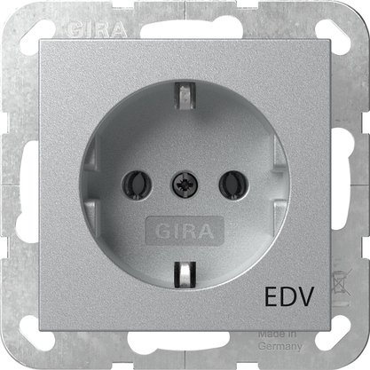 Gira SCHUKO socket outlet 16 A 250 V~ with imprint “EDV" colour aluminium System 55 — 445826