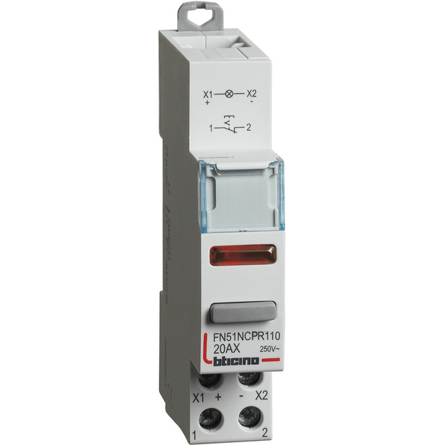 BTicino 1NC pushbutton with red LED - 20A - 110/400V - 1 module — FN51NCPR110