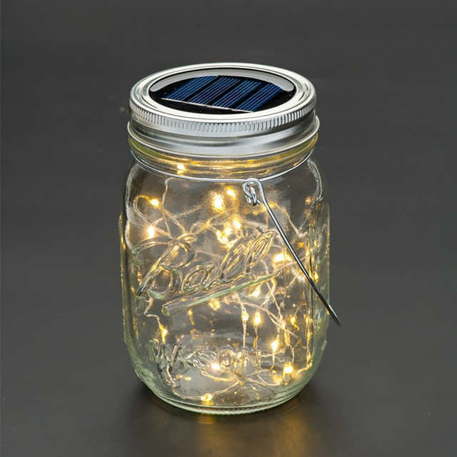 ACA Lighting 20 WW SOLAR LEDS, GLASS JAR, COPPER WIRE STRING LIGHTS, BAT., SOLAR, SILVER COPPER WIRE, IP44, Φ7.7xH13.5cm — X04201424