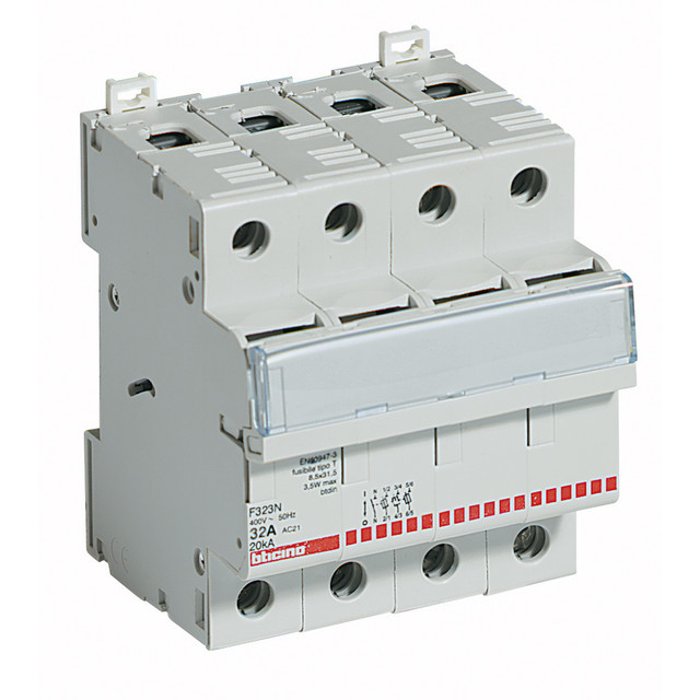 BTicino Fuse carrier 3P+N - 32A - 500V - fuses type F (10.3x38 mm) - 4 modules — F323N