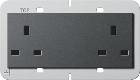 Gira British Standard double socket outlet (BS 1363-2) 13 A 250 V~ with shutter anthracite Support ring 80 x 132 mm — 278228