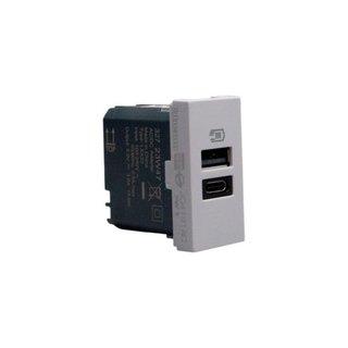 BTicino Double USB sockets - Type-A + Type-C - 5 V= - 3 A - 15 W. — JG4191AC