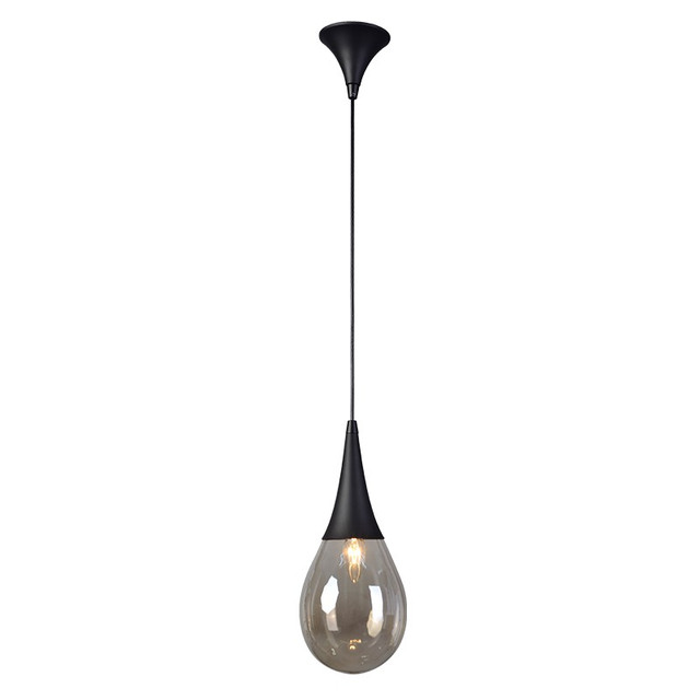ACA Lighting PENDANT LIGHT 1XE14 BLACK METAL & AMBER GLASS D16CM ATENA — OD53421BK