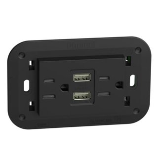 BTicino American standard 2 P+E 15 A 127/250 Vac universal duplex socket and 5 Vdc type A USB charger — KG4188AA